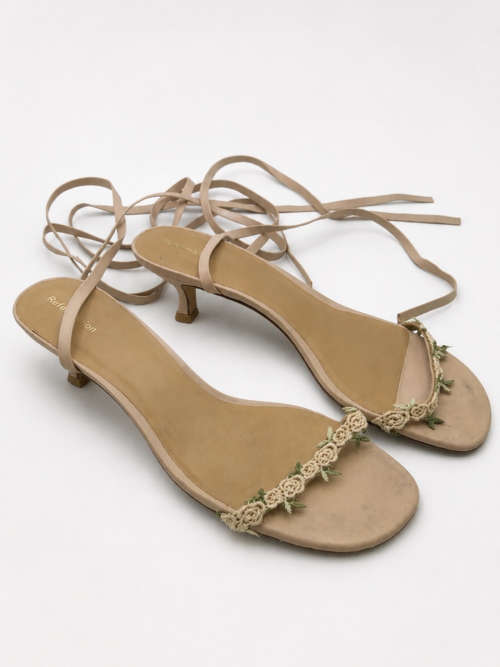 Reformation Carina Tan Rose Lace-Up Sandals - Picture 2 of 6